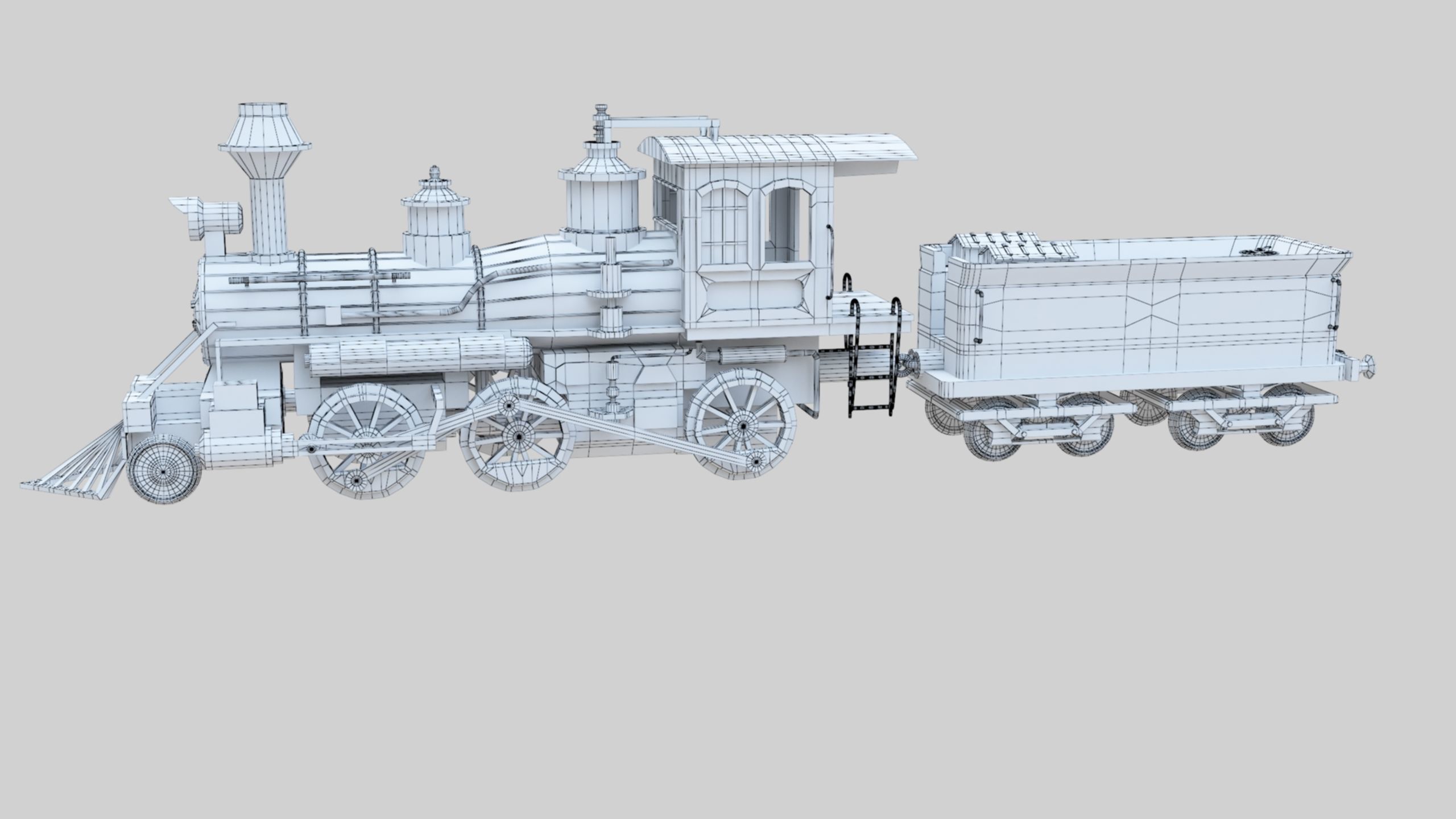 Low Poly Old Steam Train - Union Pasific Style Low-poly 3D model_41