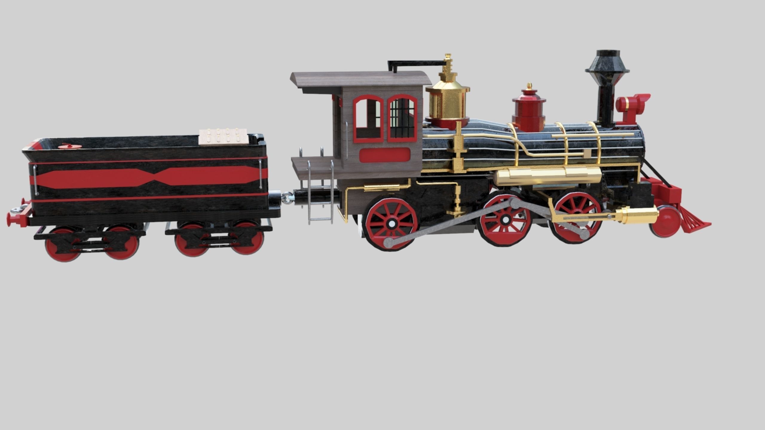 Low Poly Old Steam Train - Union Pasific Style Low-poly 3D model_23