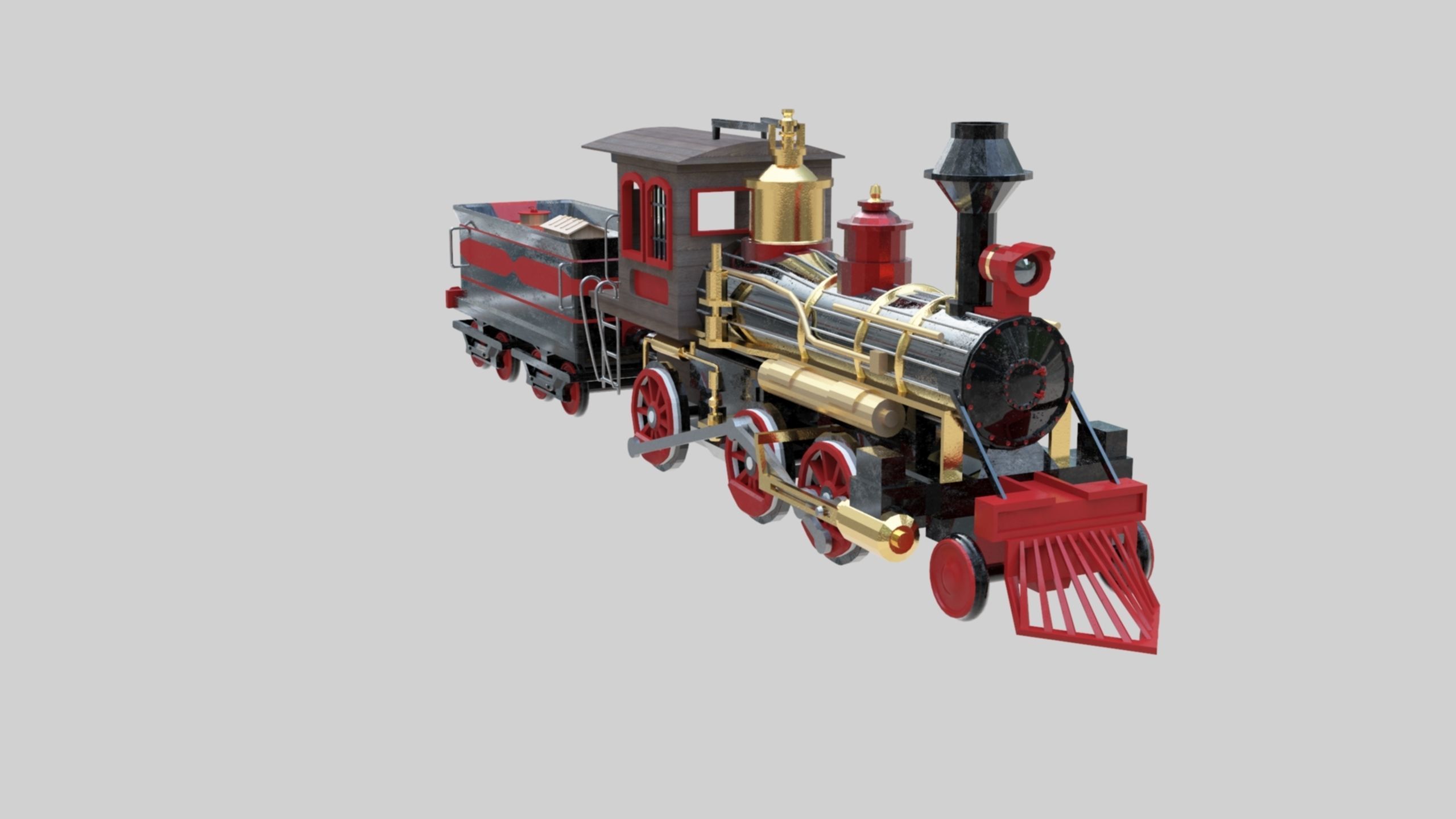 Low Poly Old Steam Train - Union Pasific Style Low-poly 3D model_35