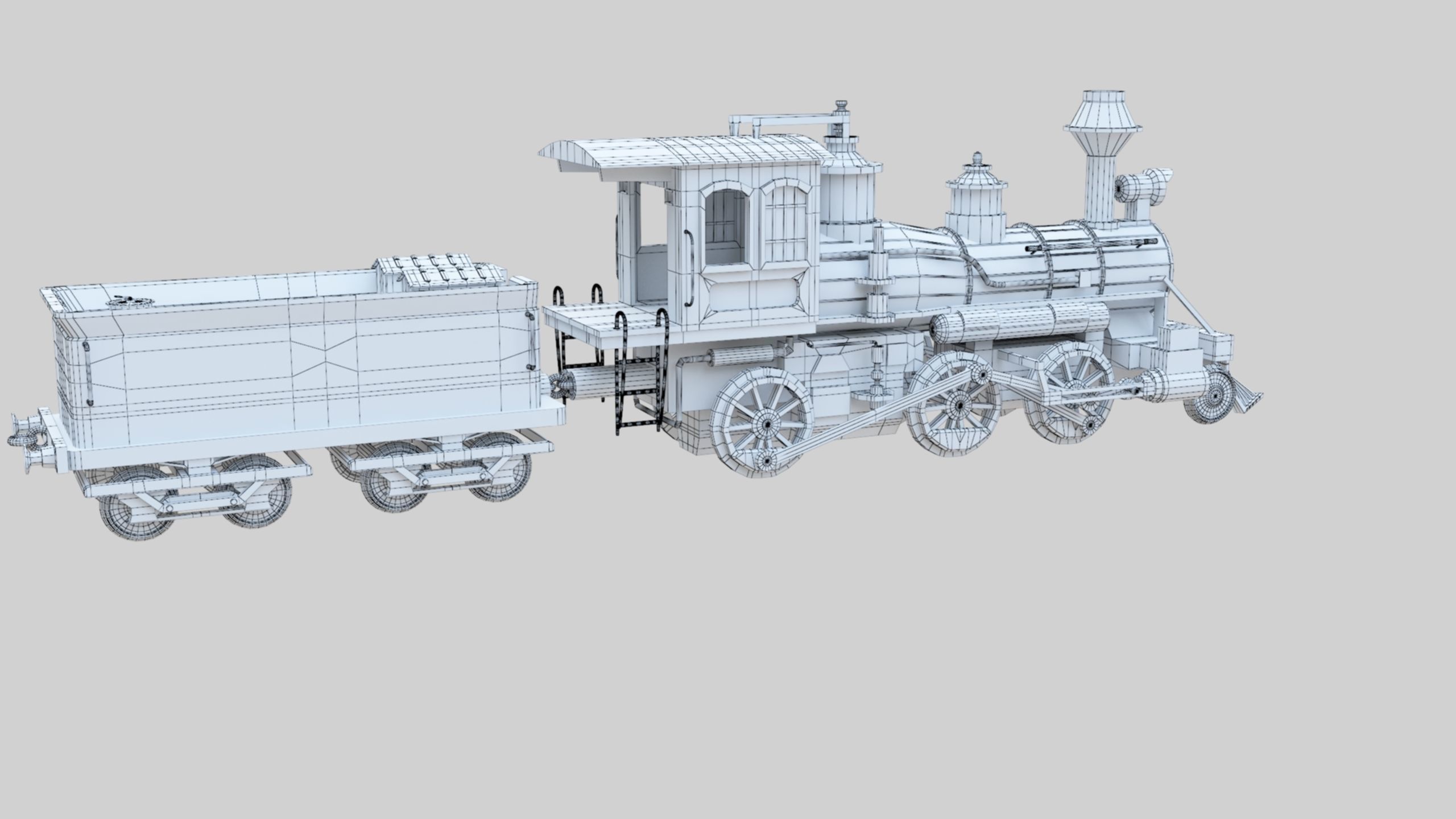 Low Poly Old Steam Train - Union Pasific Style Low-poly 3D model_53