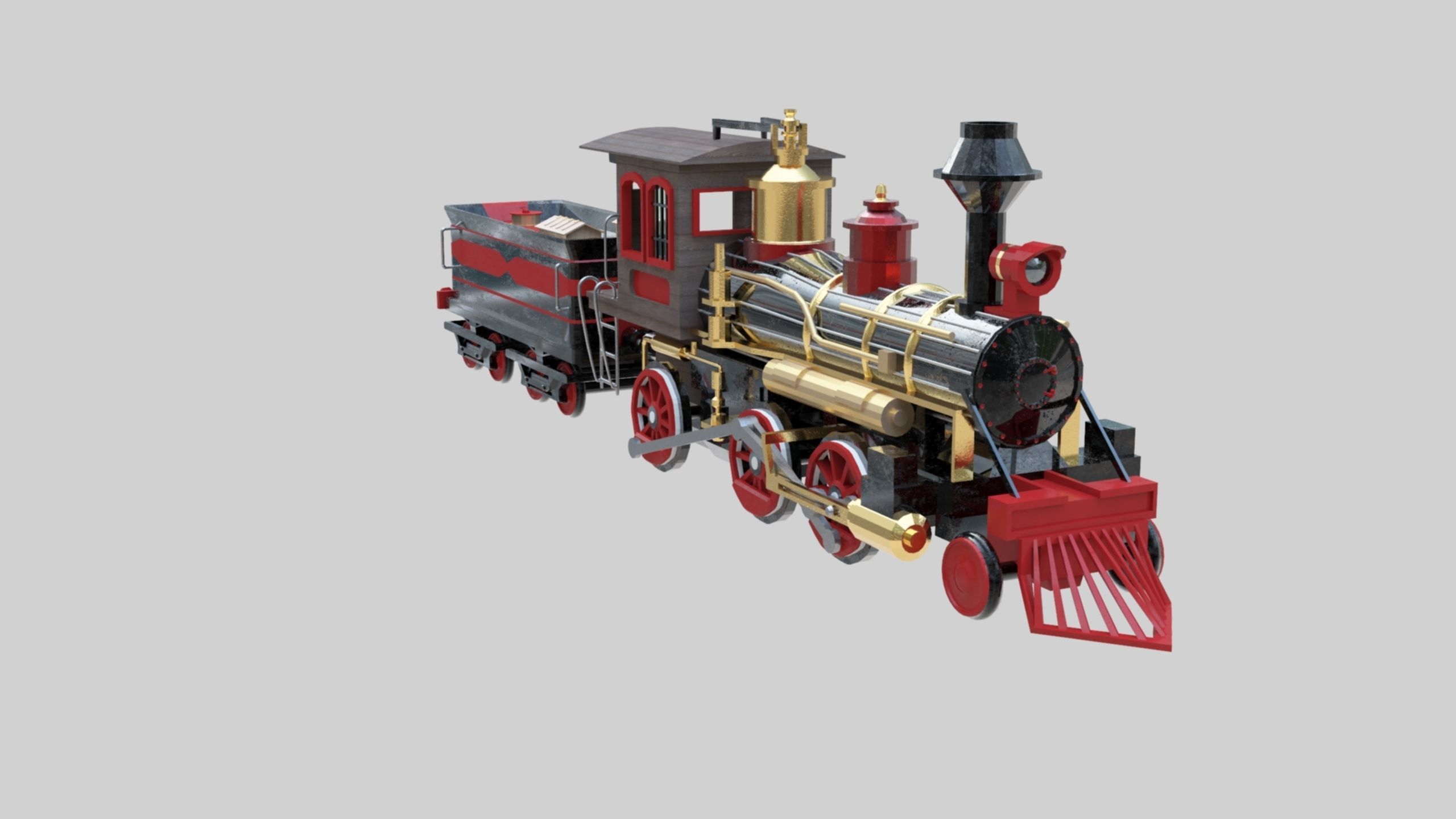 Low Poly Old Steam Train - Union Pasific Style Low-poly 3D model_31