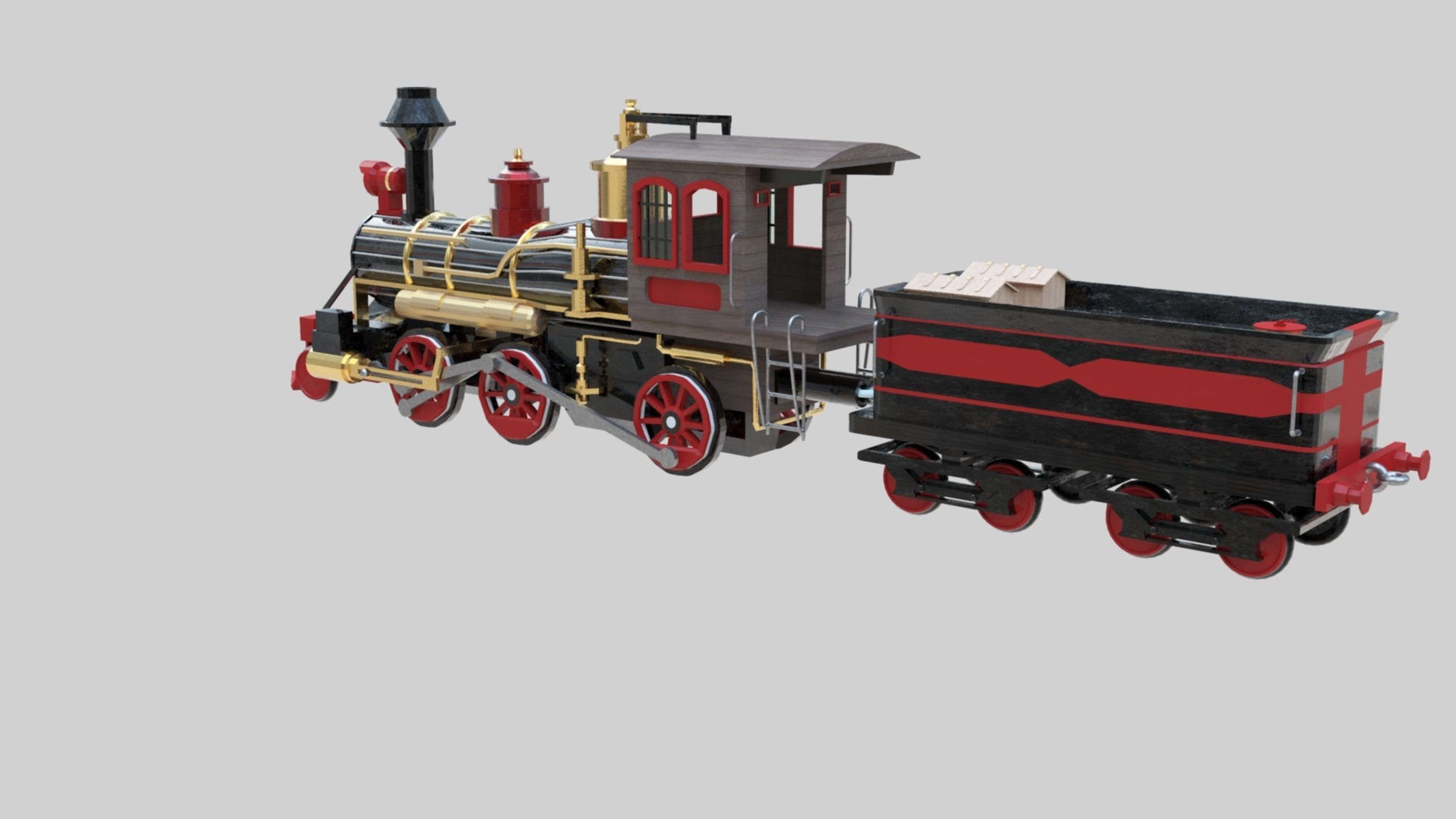 Low Poly Old Steam Train - Union Pasific Style Low-poly 3D model_17