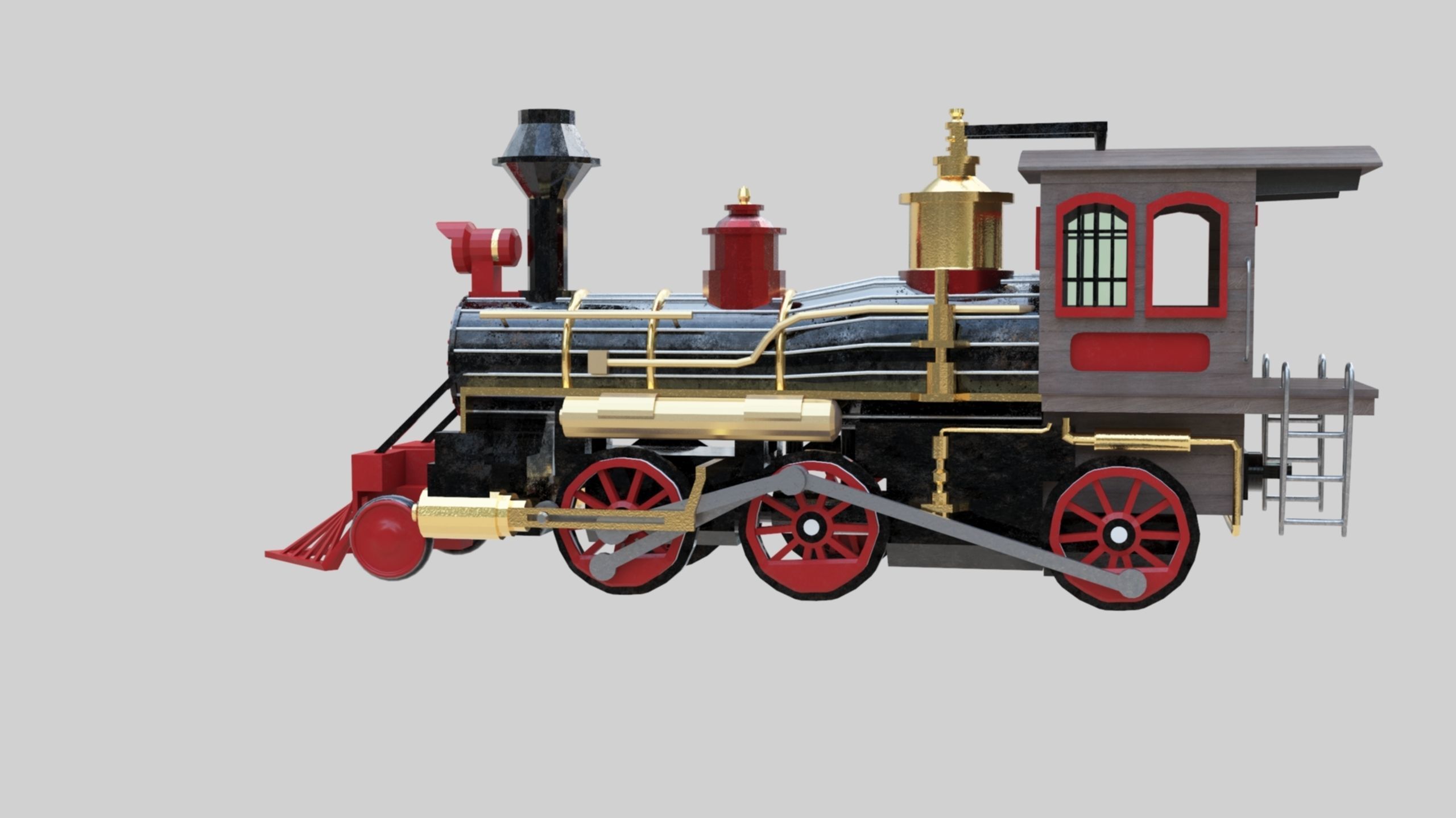 Low Poly Old Steam Train - Union Pasific Style Low-poly 3D model_73