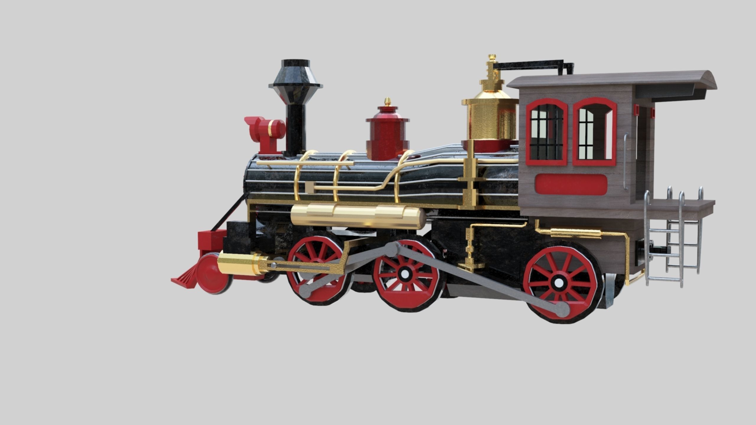 Low Poly Old Steam Train - Union Pasific Style Low-poly 3D model_78
