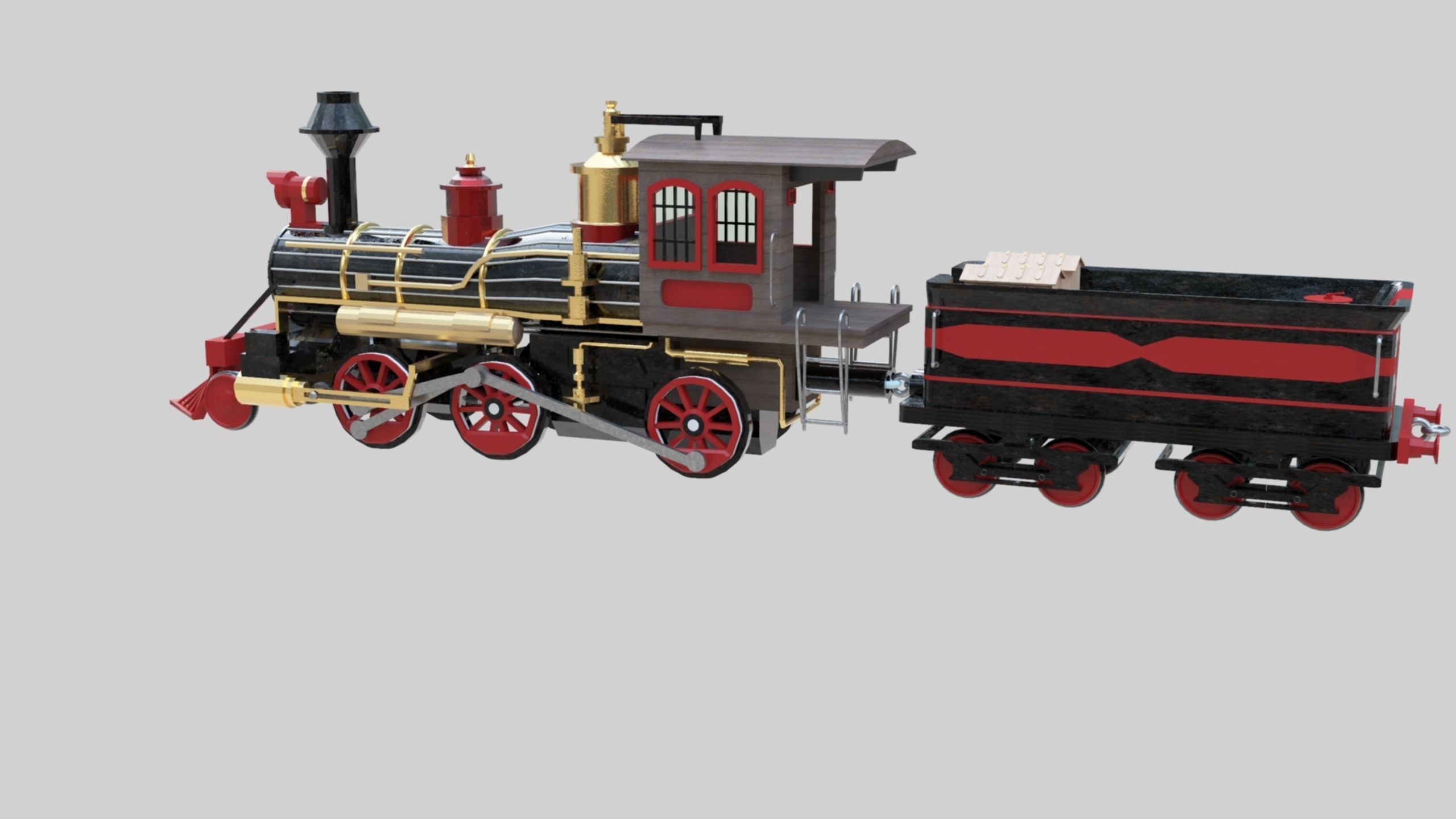 Low Poly Old Steam Train - Union Pasific Style Low-poly 3D model_13