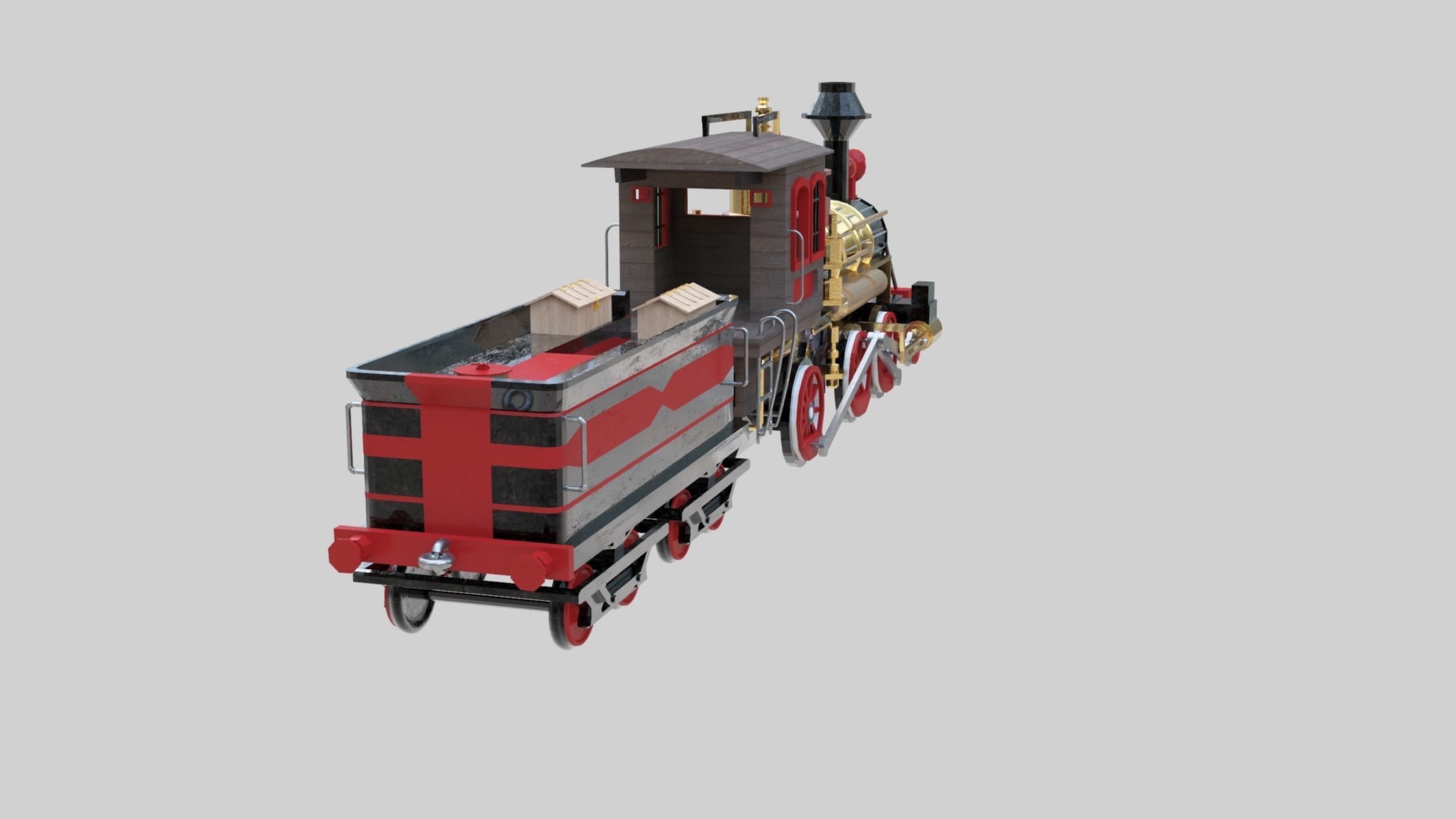 Low Poly Old Steam Train - Union Pasific Style Low-poly 3D model_18