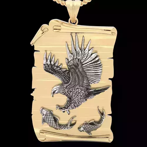 Inscription eagle fish pendant gold printable jewelry 3D model