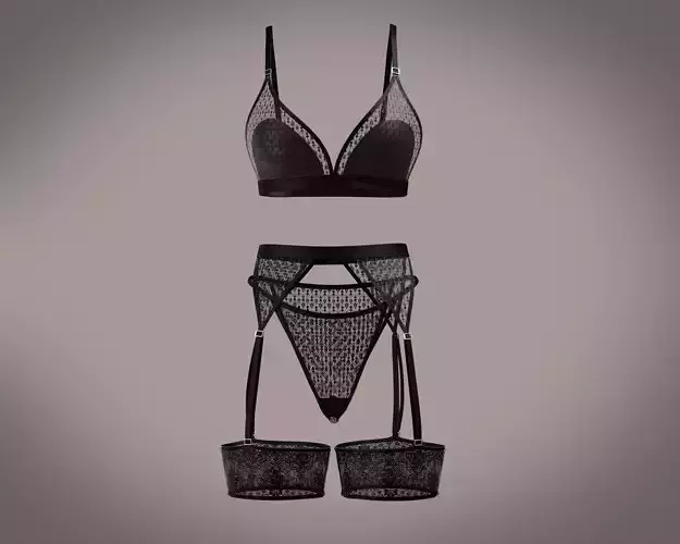 Ladies Lingerie Set-Black Sateen