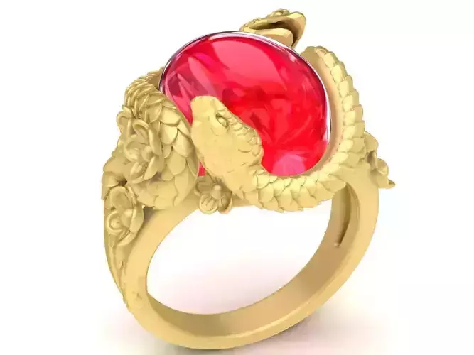 two snakes keep oval ruby with flowers women ring 3769