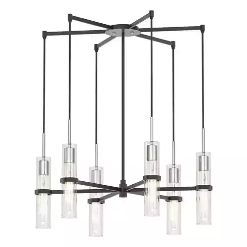 Xavier modern chandelier with clear glass shades and metal frame