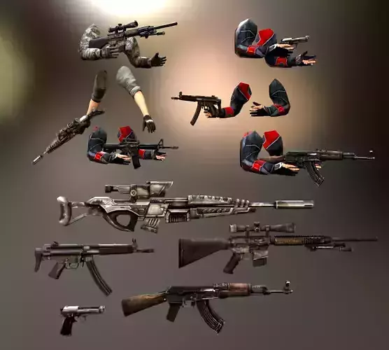 Hunter Attack Bundle Low-poly 3D model