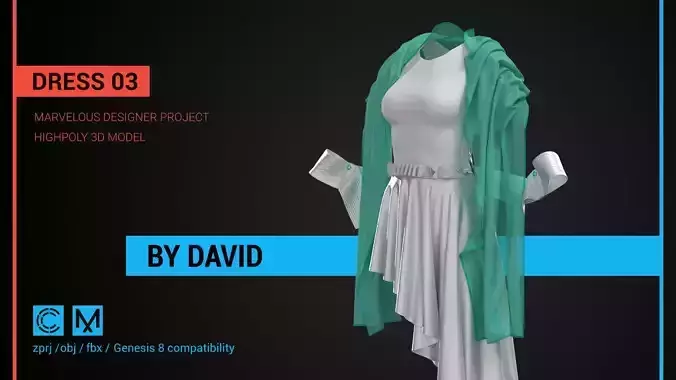Dress 03  Marvelous Designer CLO project 3D model