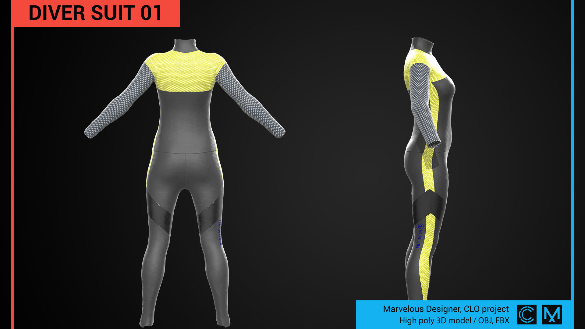 Diver suit 01 Marvelous Designer CLO project 3D model_4