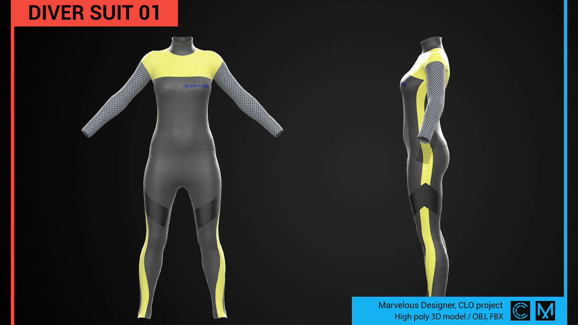 Diver suit 01 Marvelous Designer CLO project 3D model_3