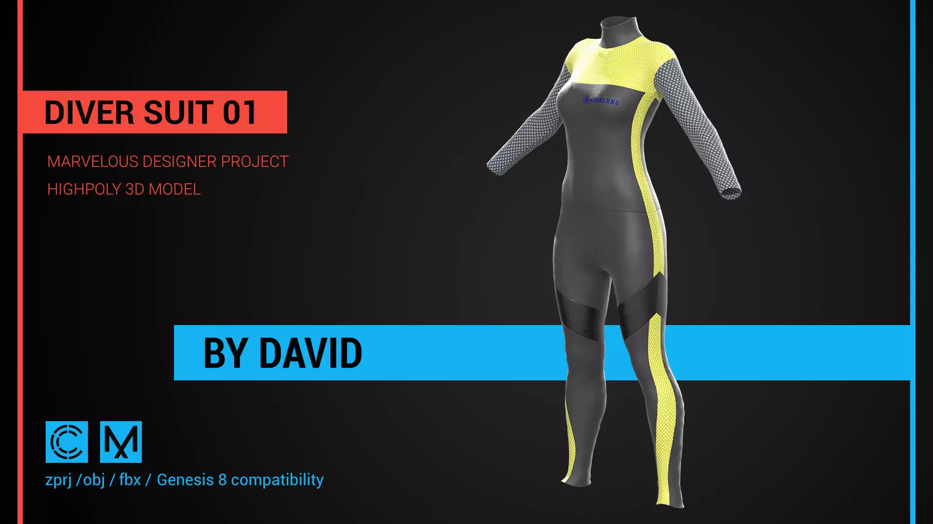 Diver suit 01 Marvelous Designer CLO project 3D model_0
