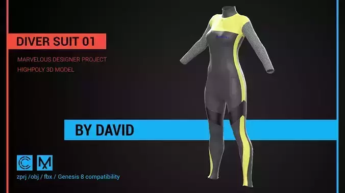 Diver suit 01 Marvelous Designer CLO project 3D model