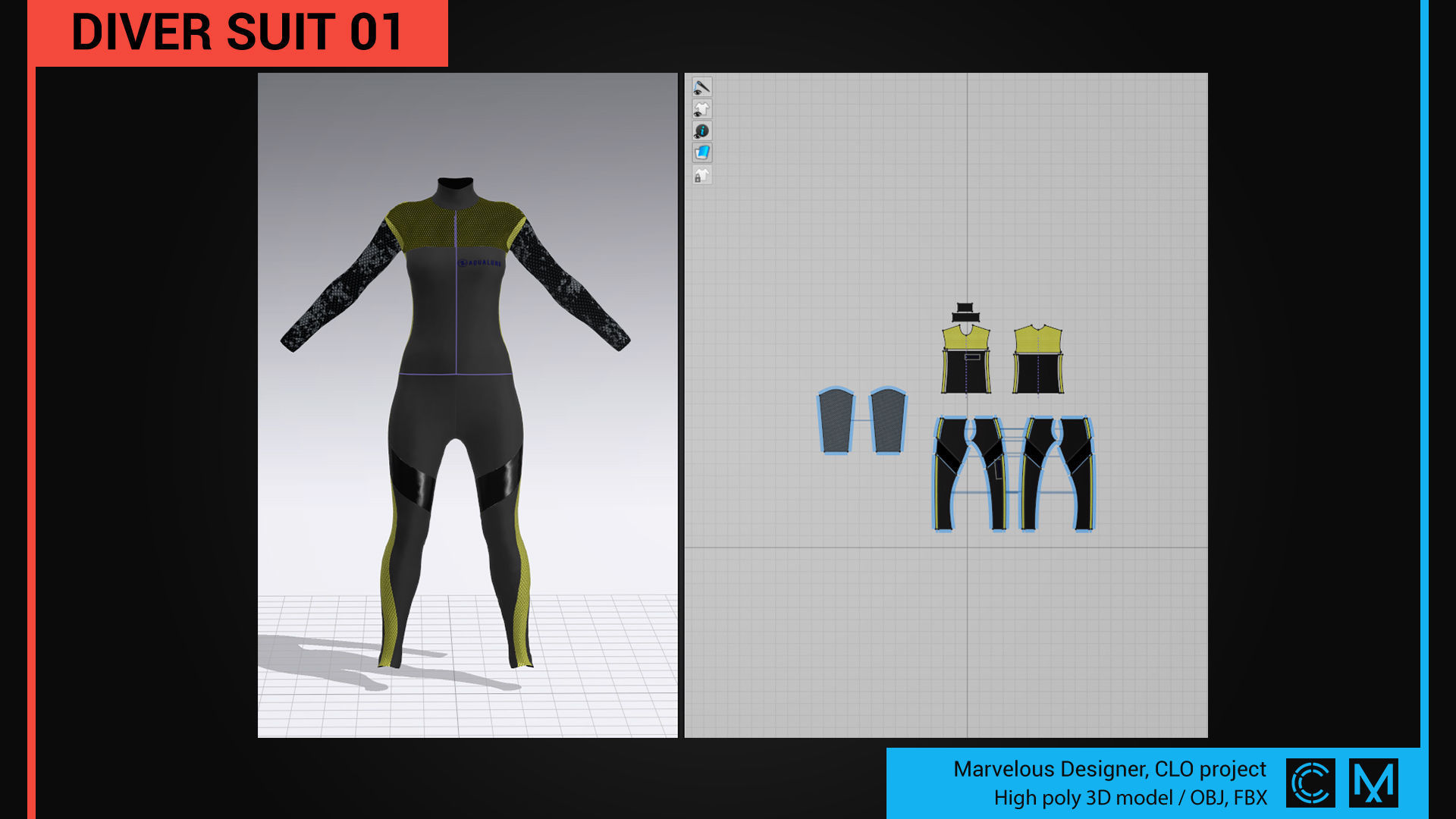 Diver suit 01 Marvelous Designer CLO project 3D model_7