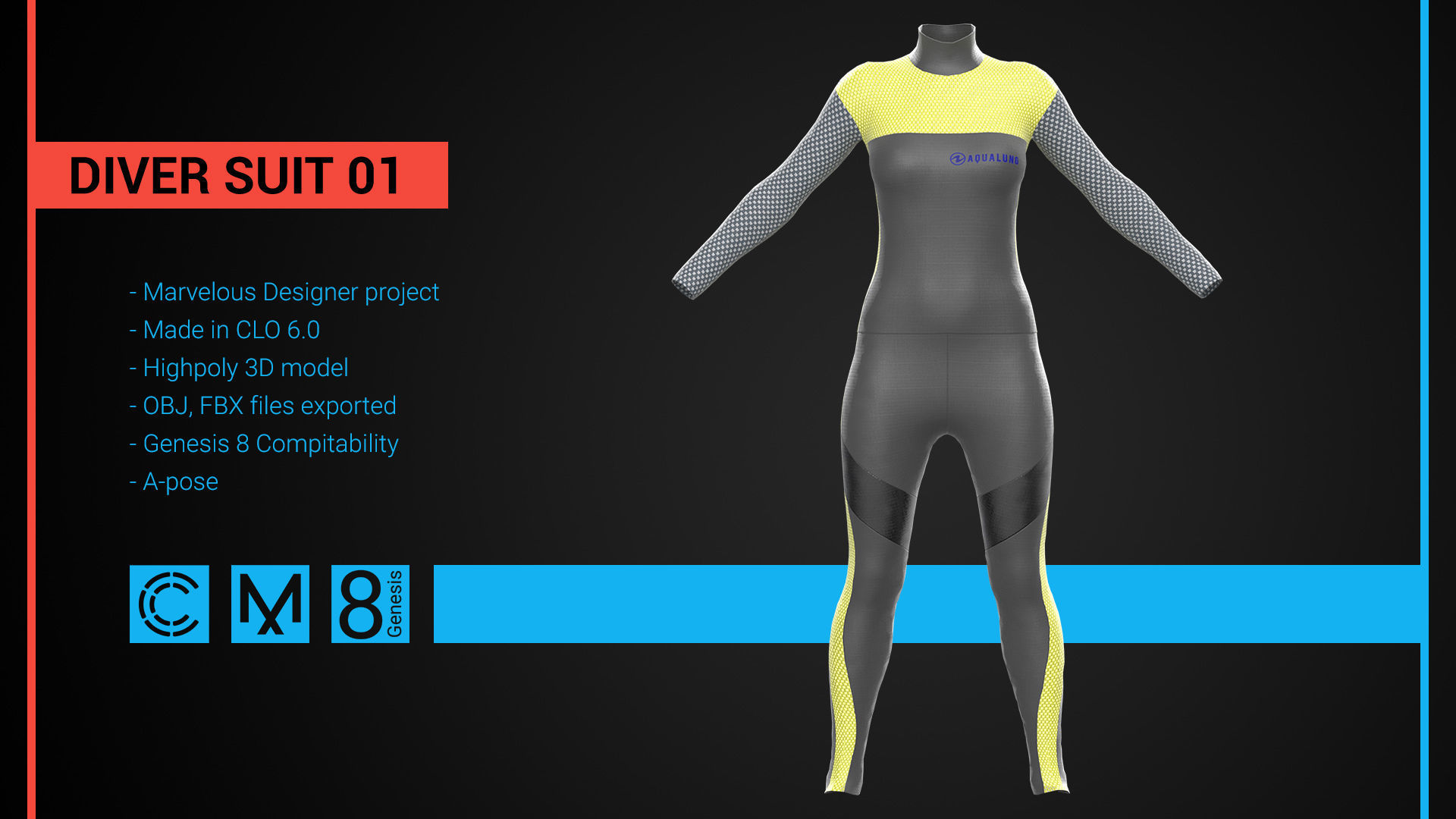 Diver suit 01 Marvelous Designer CLO project 3D model_1