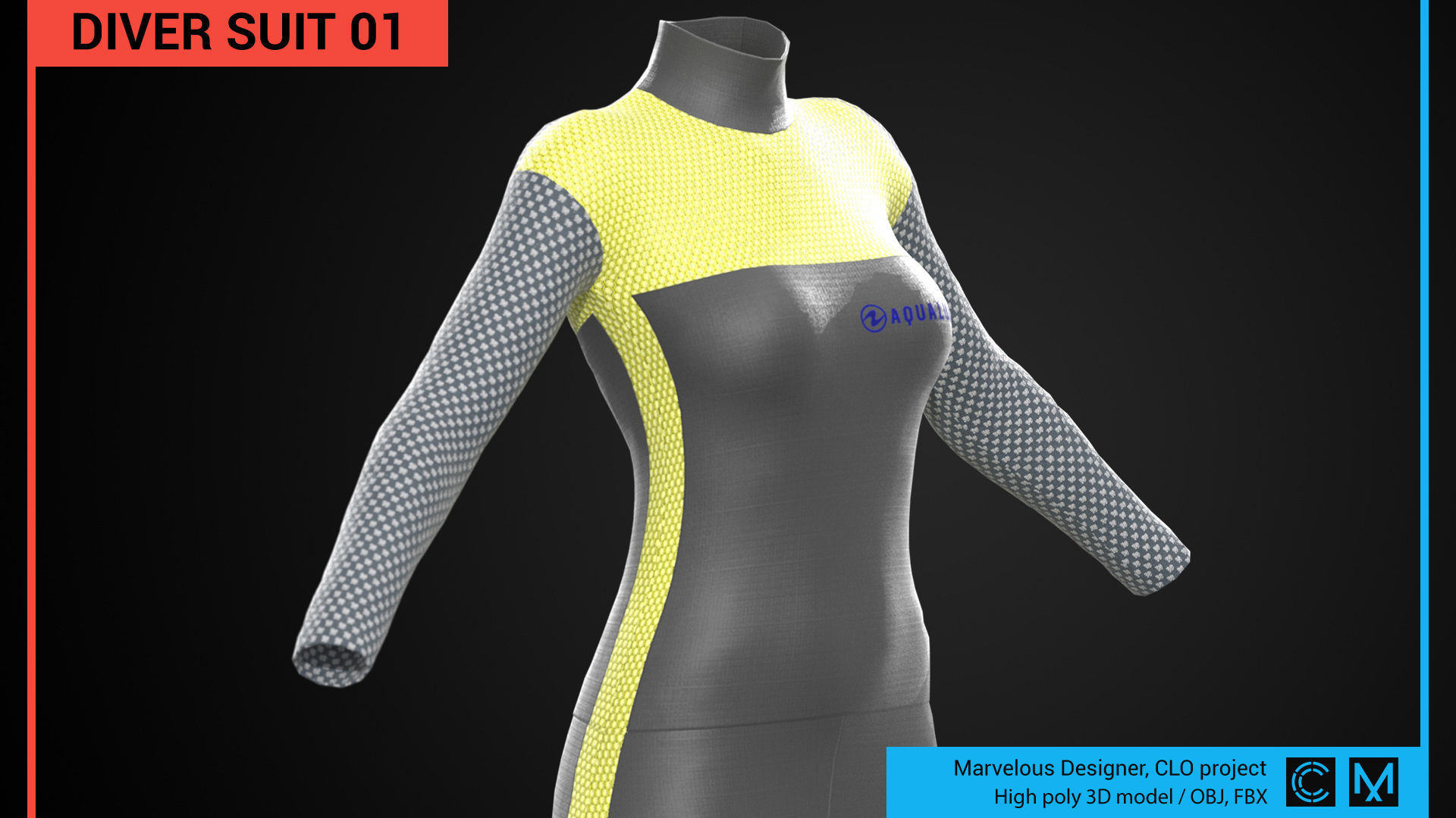Diver suit 01 Marvelous Designer CLO project 3D model_5