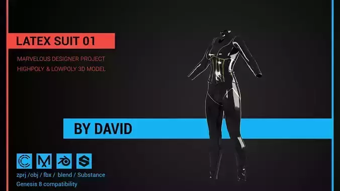 Latex suit 01 Marvelous Designer CLO project Low-poly 3D model