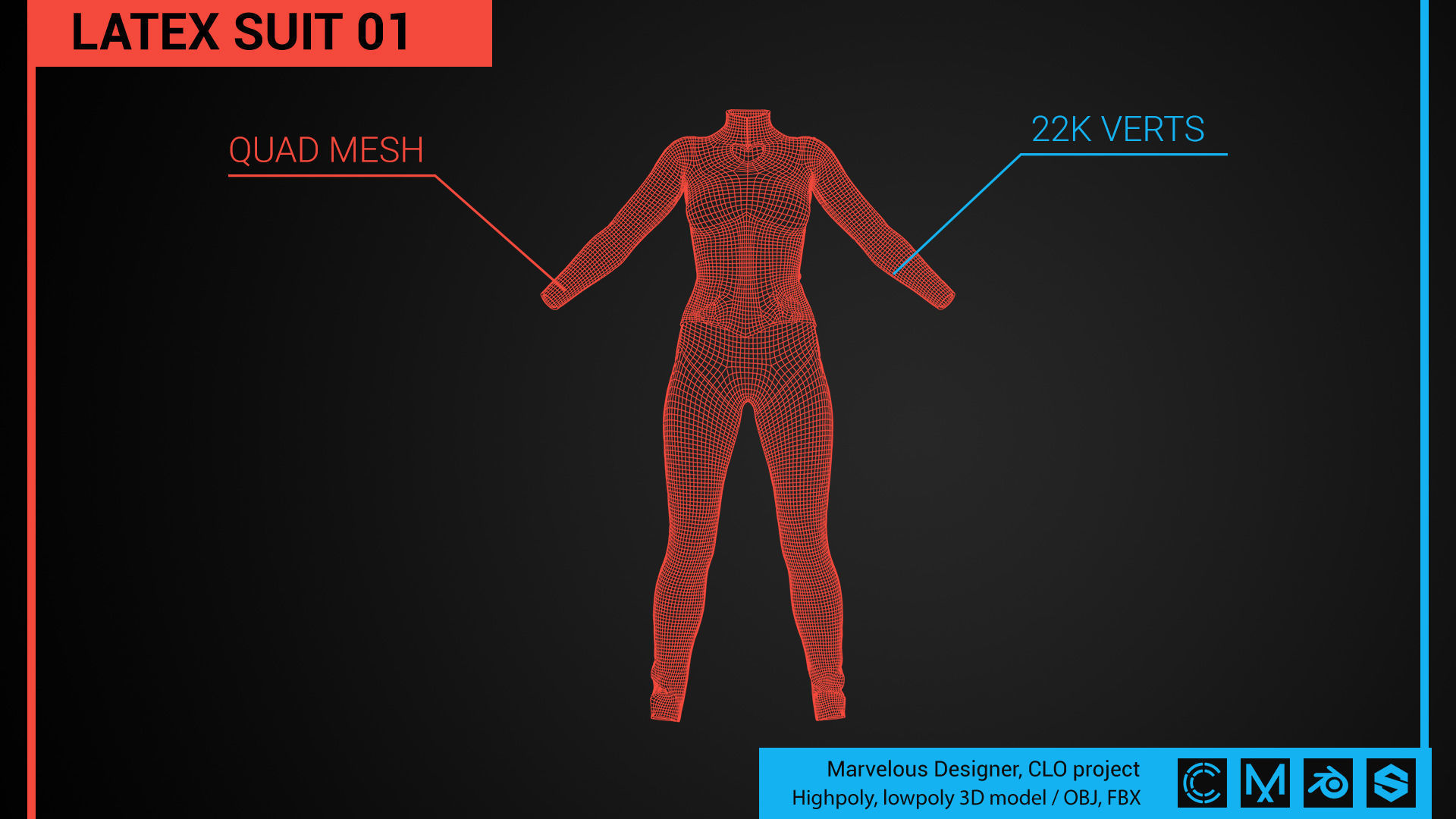 3D model Latex suit 01 Marvelous Designer CLO project VR / AR / low ...