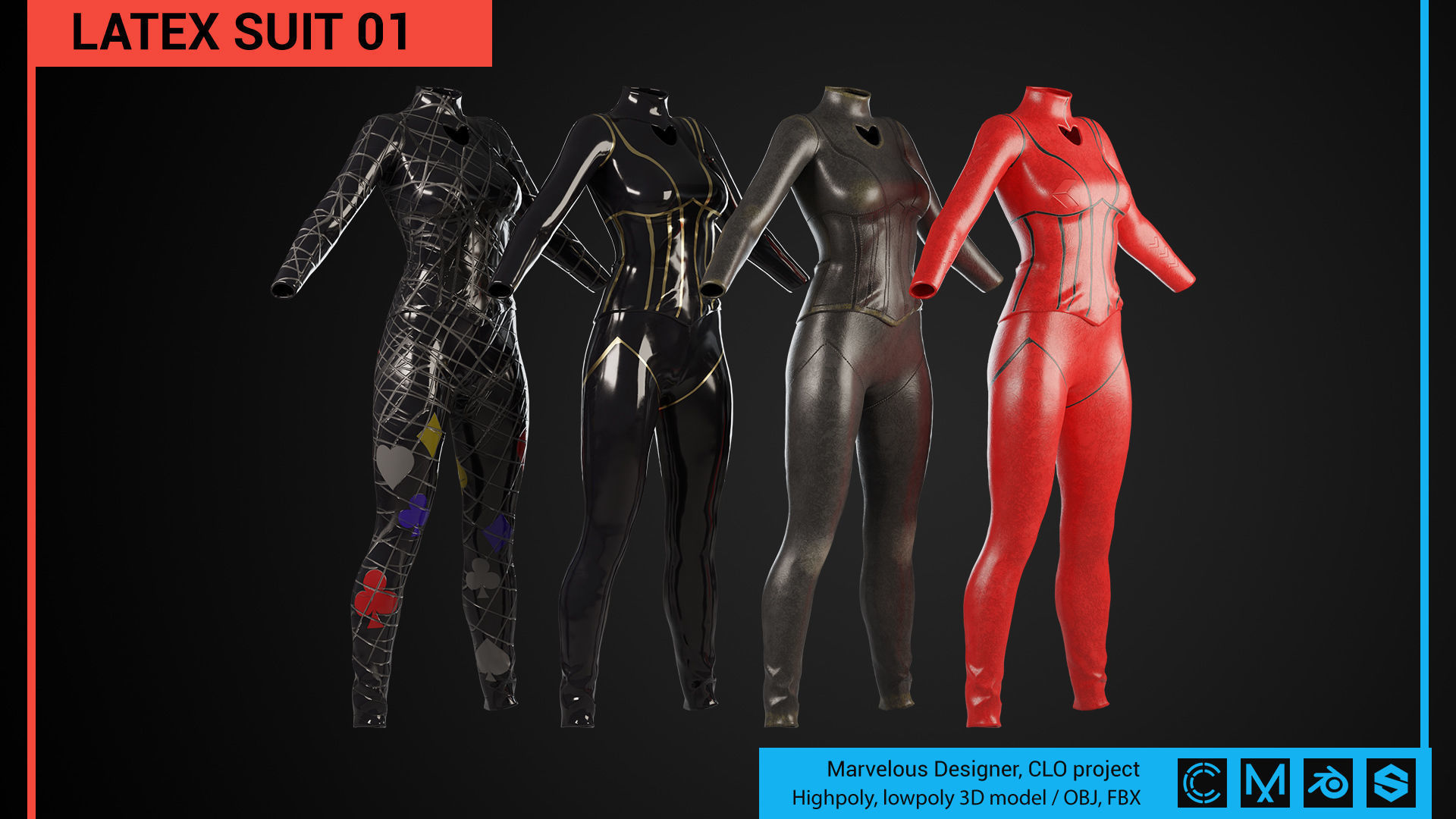 3D model Latex suit 01 Marvelous Designer CLO project VR / AR / low ...
