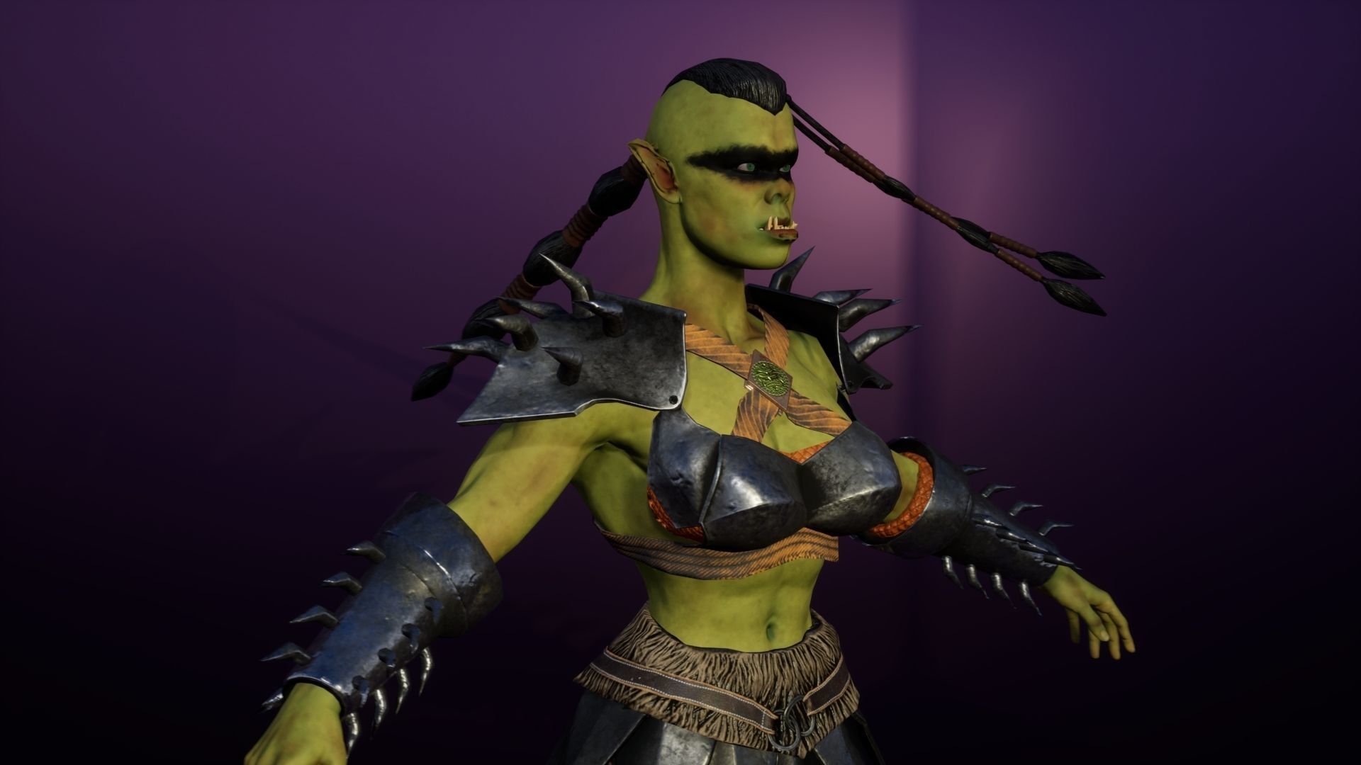 Orc Female 3d gameready rigged character Low-poly 3D model_14
