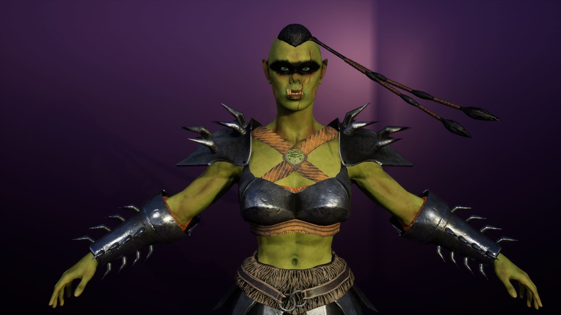Orc Female 3d gameready rigged character Low-poly 3D model_16