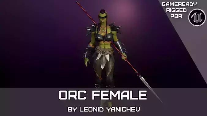 Orc Female 3d gameready rigged character Low-poly 3D model