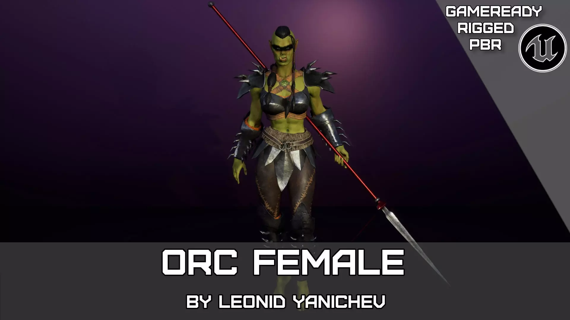Orc Female 3d gameready rigged character Low-poly 3D model_0