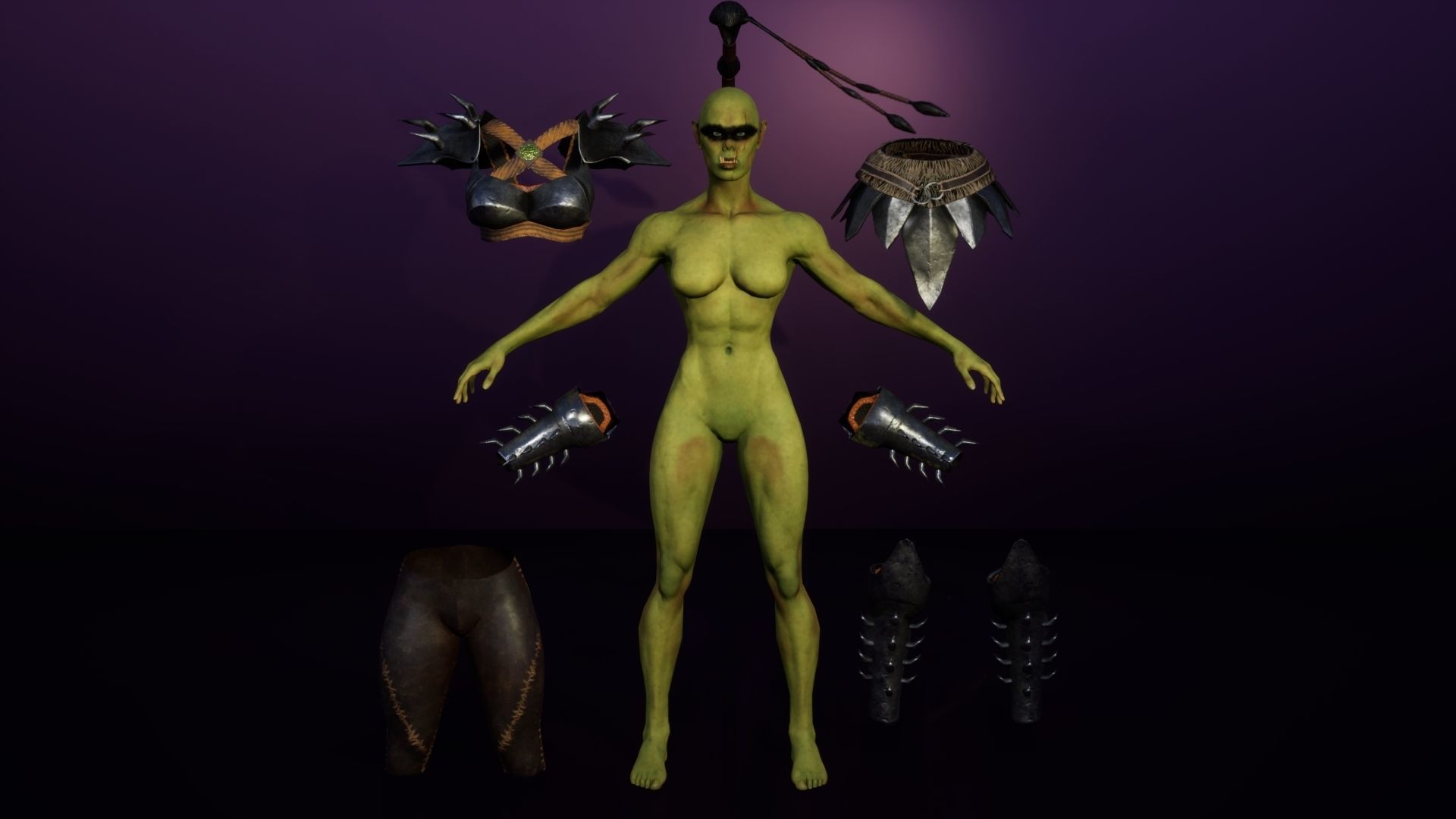Orc Female 3d gameready rigged character Low-poly 3D model_2