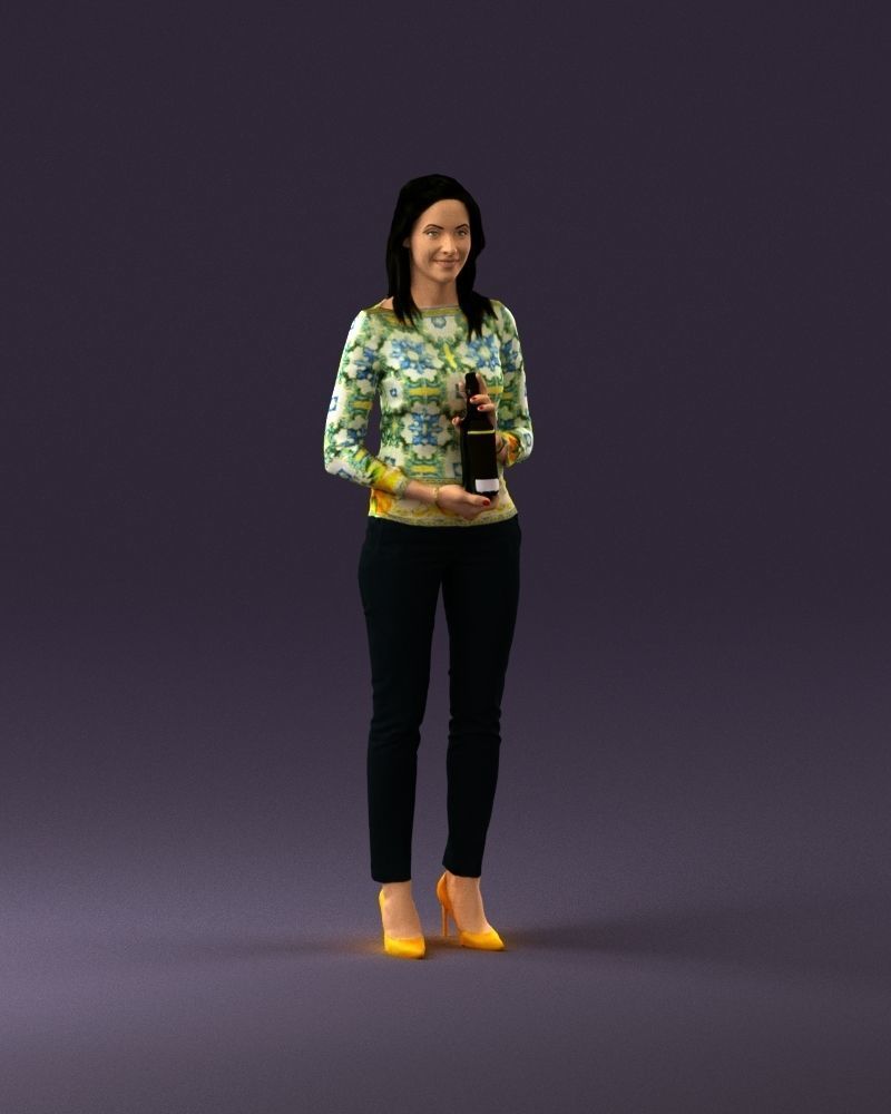 Barwoma in white blouse alco bottle in hands 0944 3D model_2