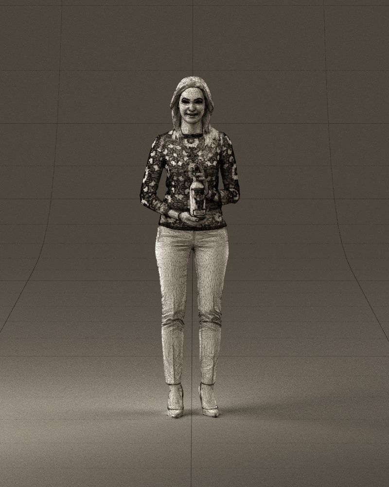 Barwoma in white blouse alco bottle in hands 0944 3D model_25
