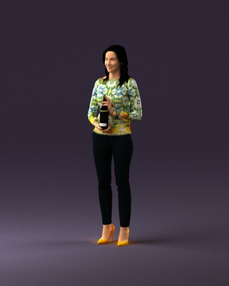 Barwoma in white blouse alco bottle in hands 0944 3D model_10