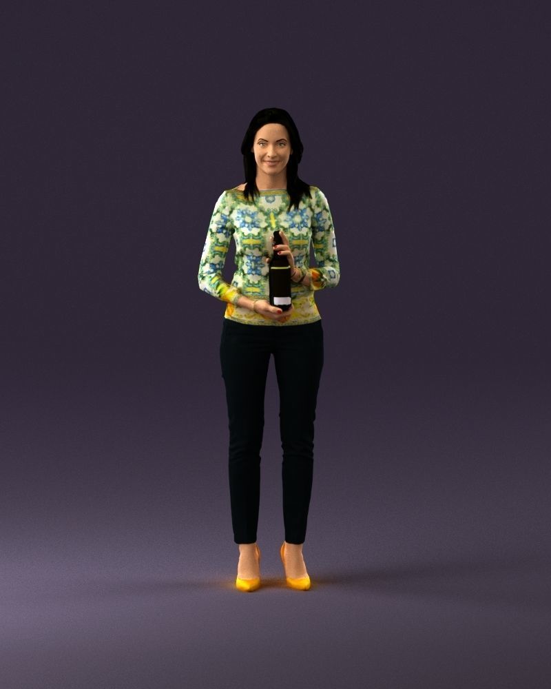 Barwoma in white blouse alco bottle in hands 0944 3D model_1