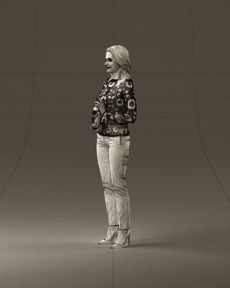 Barwoma in white blouse alco bottle in hands 0944 3D model_33
