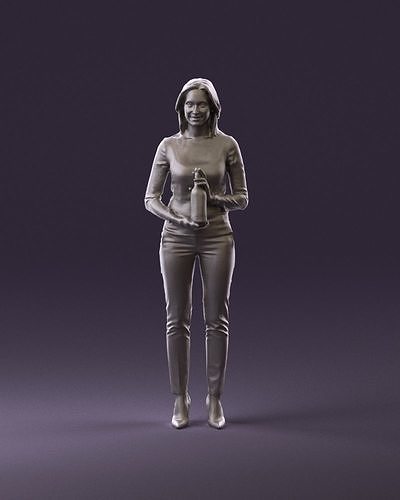 Barwoma in white blouse alco bottle in hands 0944 3D Print Ready 3D print model