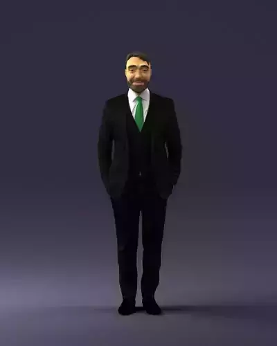 Bearded man suit with green tie 0735