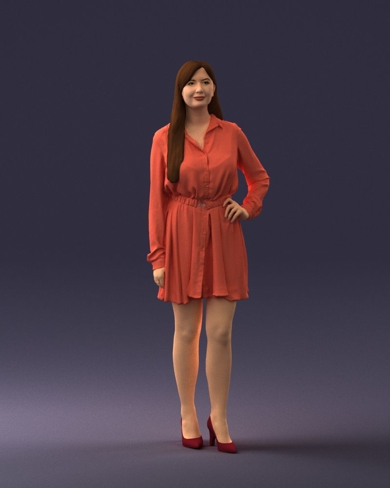 000275 Beautiful Female Model in Red Dress 0628 3dp 3D print model_4