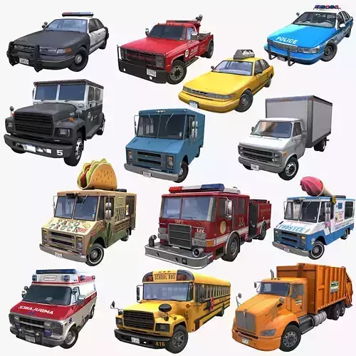 City services big car pack 3D Model Collection