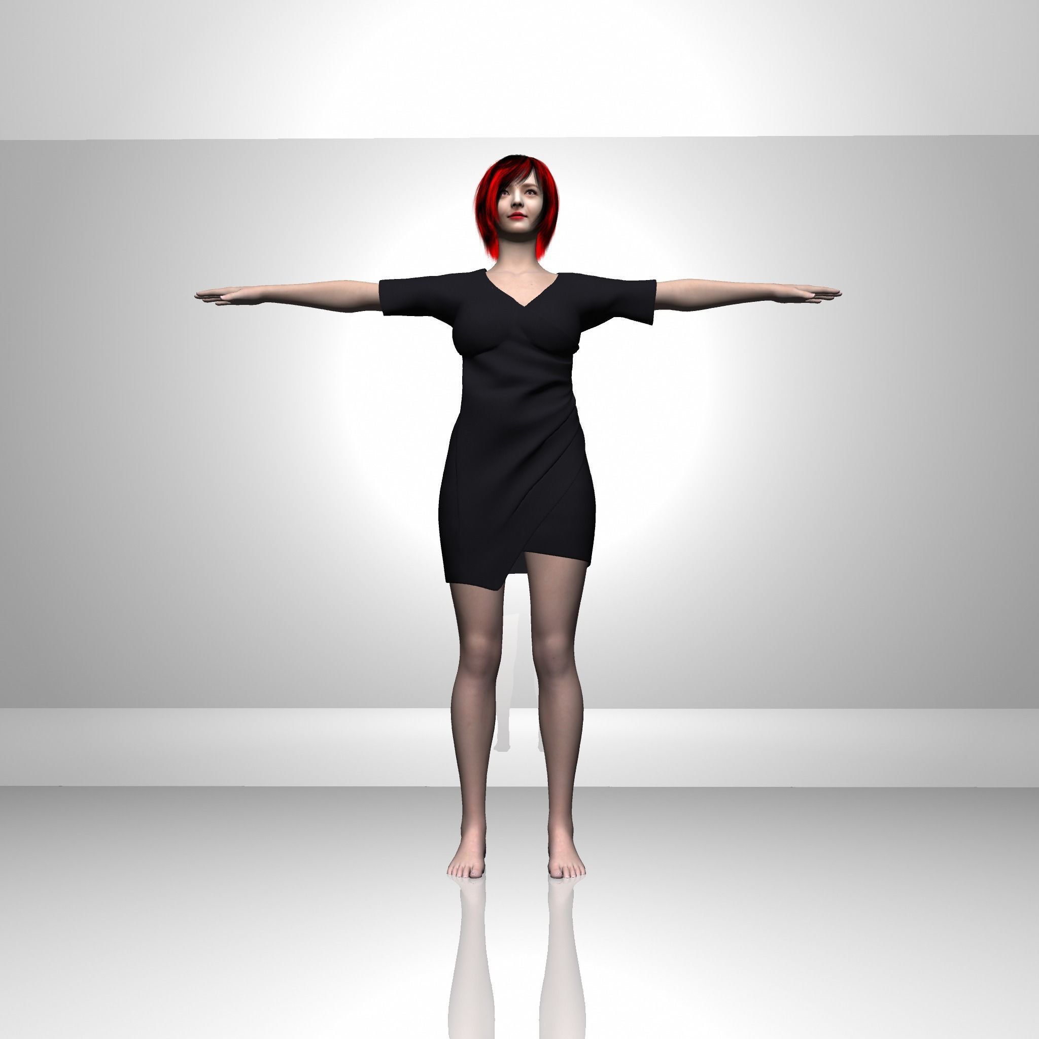 Female character woman full body in dress Free 3D model_1