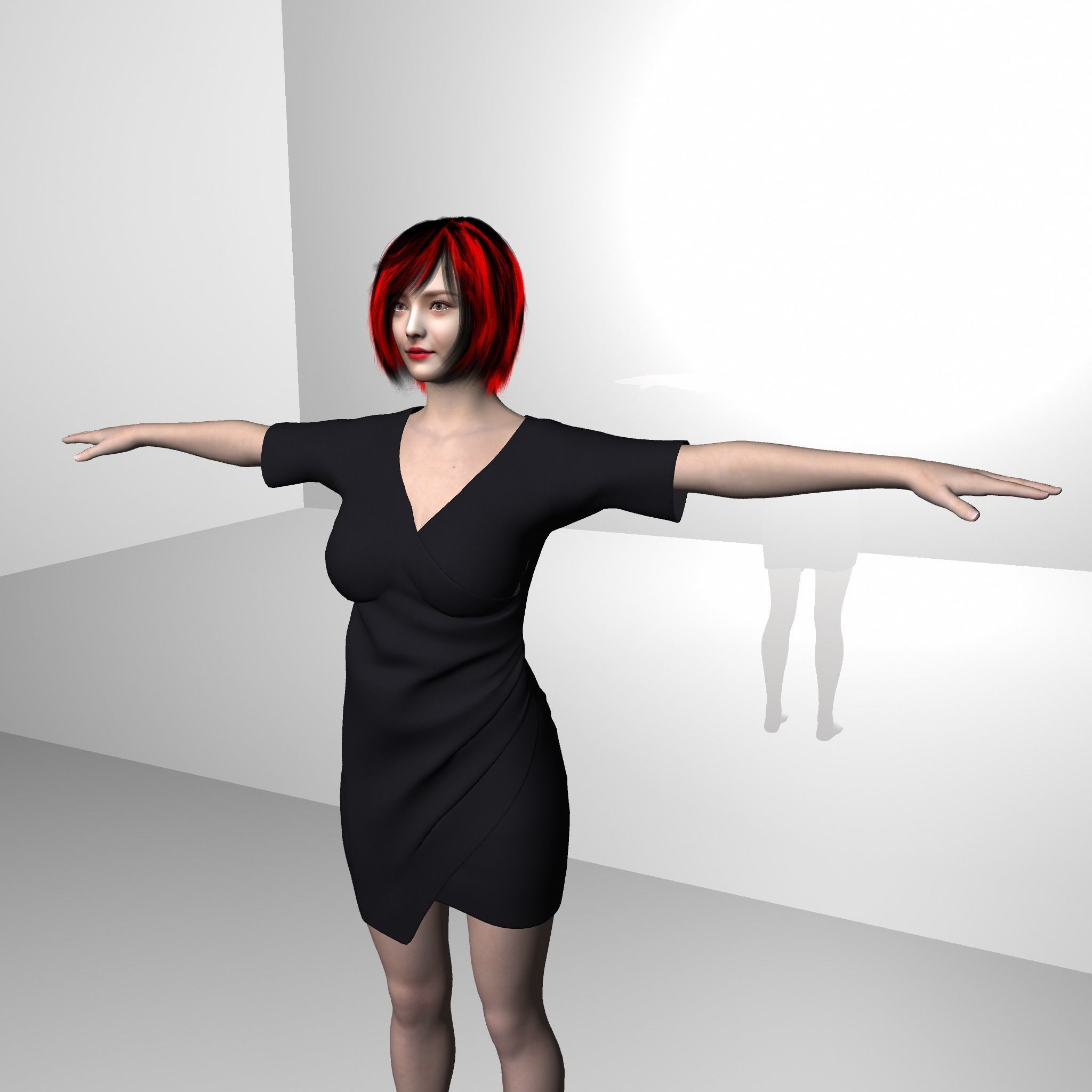Female character woman full body in dress Free 3D model_2