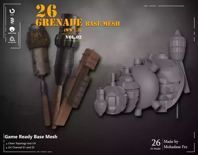 26 Grenade WW12 Base Mesh -VOL 02 - Game Ready Low-poly 3D model