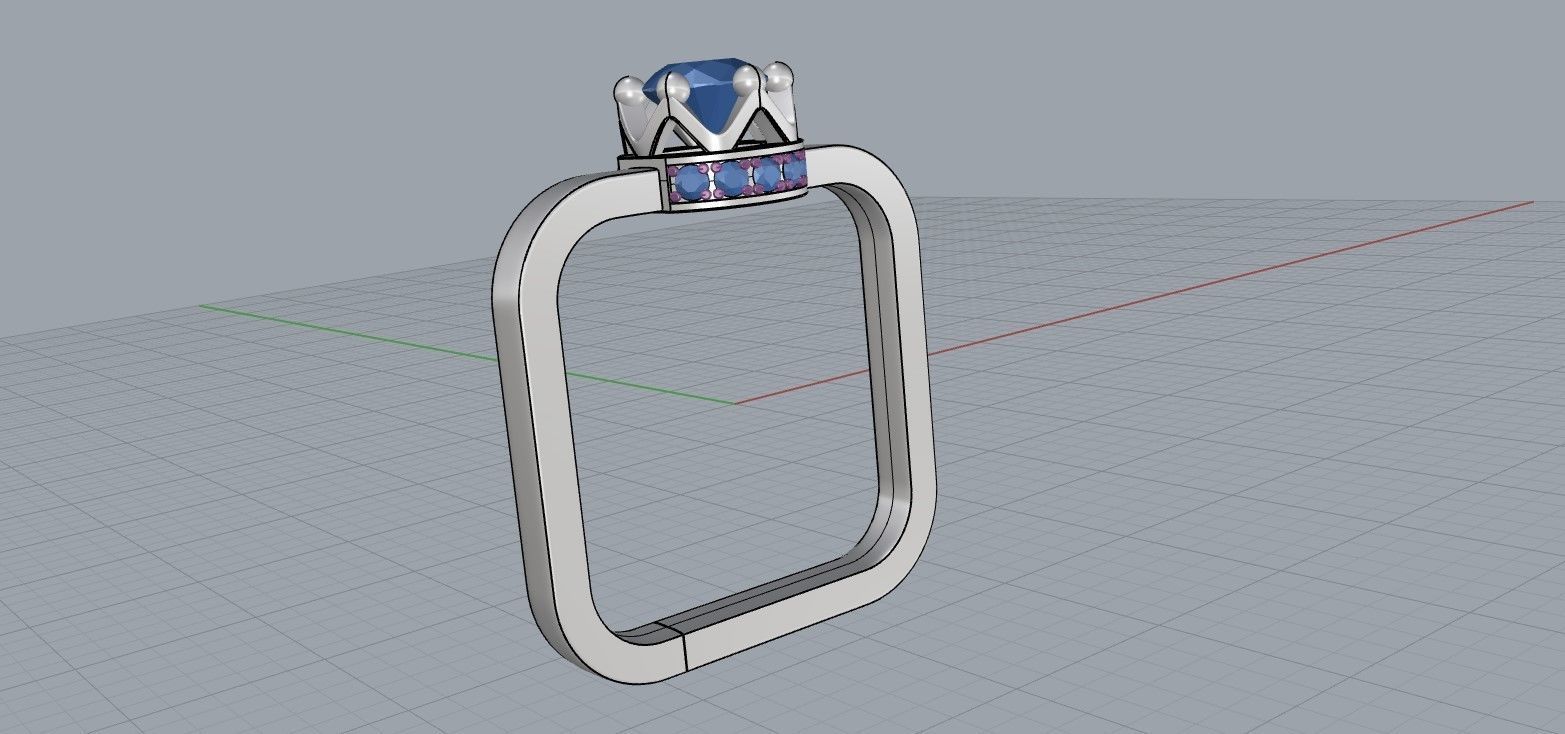 Womens square ring with stones 3D print model_10