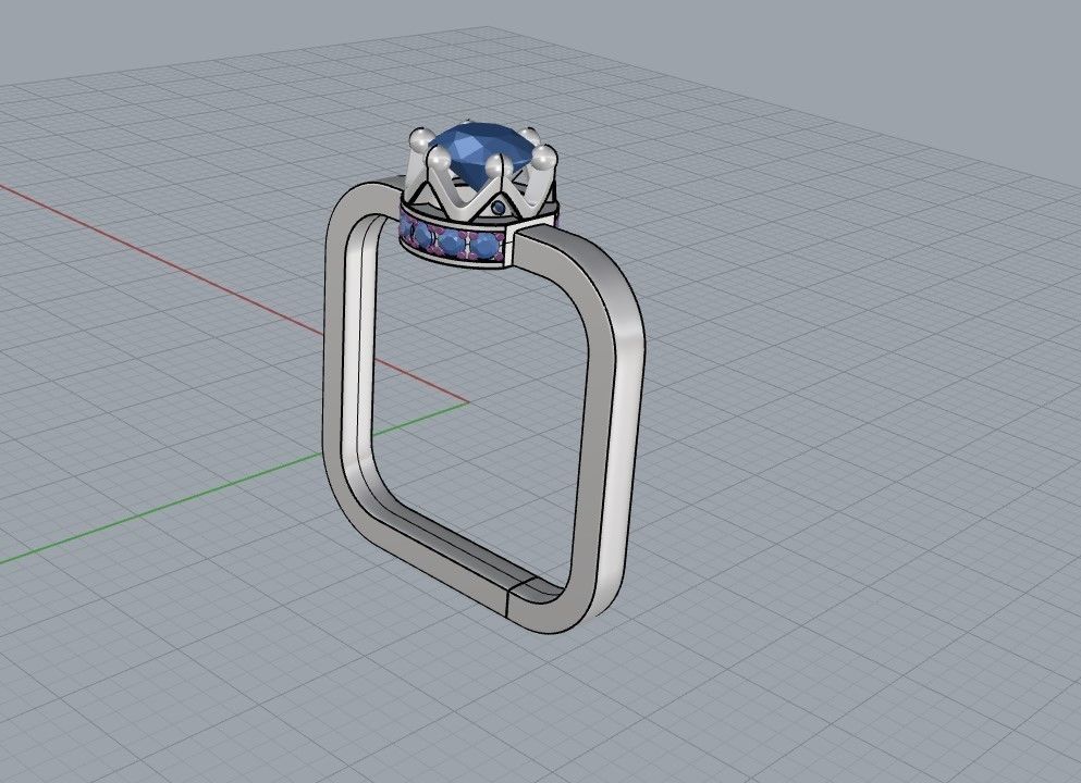 Womens square ring with stones 3D print model_5