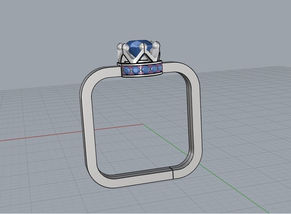 Womens square ring with stones 3D print model_11