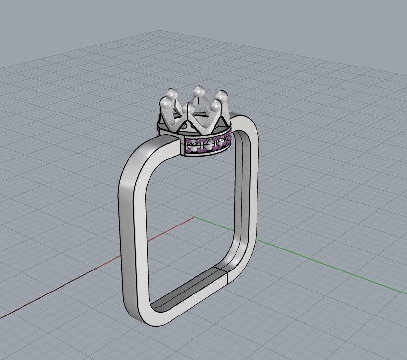 Womens square ring with stones 3D print model_12