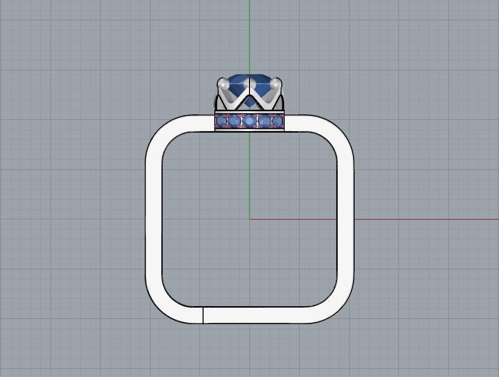 Womens square ring with stones 3D print model_8