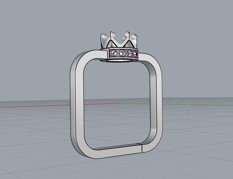 Womens square ring with stones 3D print model_13