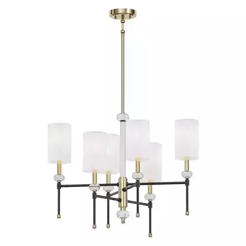 Tivoli 6 chandelier with brass and shades